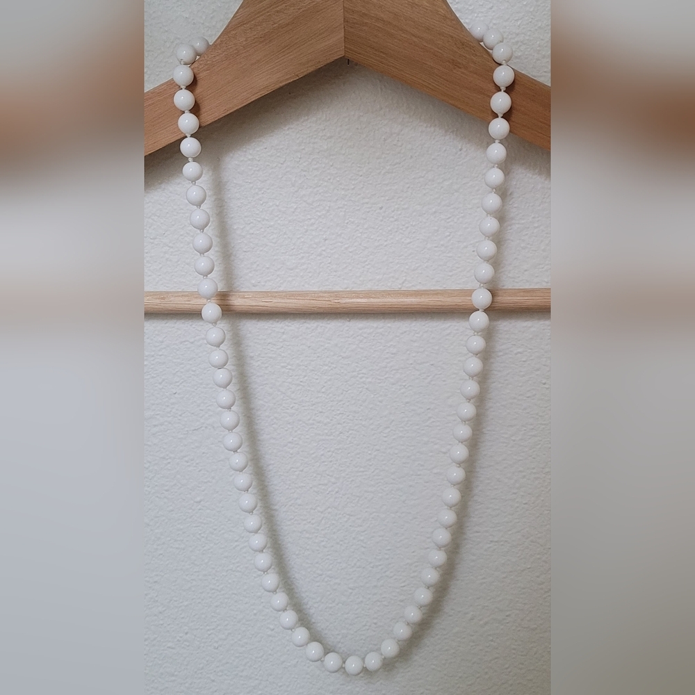 Monet Vintage 24.5" White Knotted Glass Bead Necklace